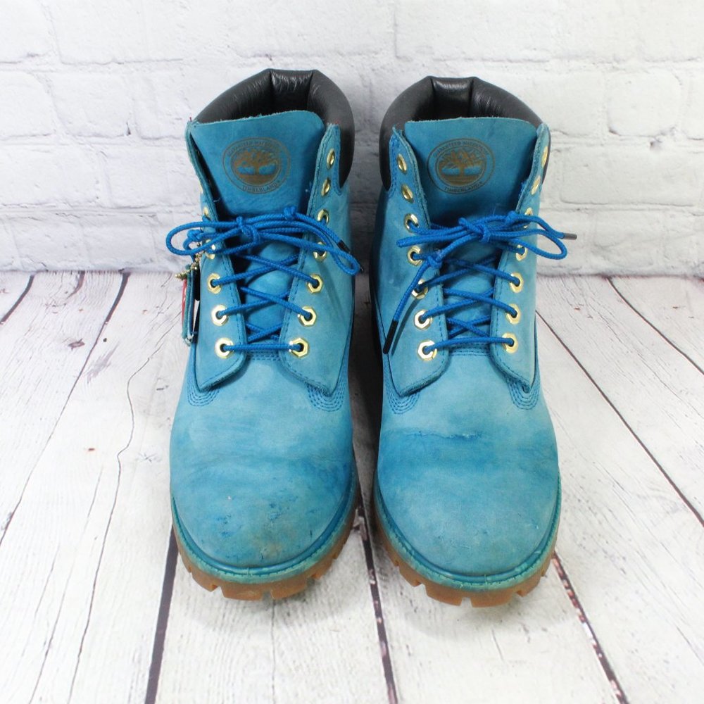 TIMBERLAND 7 Inch Premium Waterproof Blue Leather Lace-up Boots Size 9.5 M - Picture 6 of 10